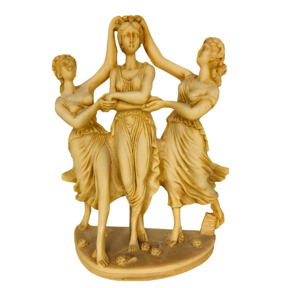 Vintage Three Dancing Muses Alfonso Lucchesi Alabaster Graces Ladies Sculpture
